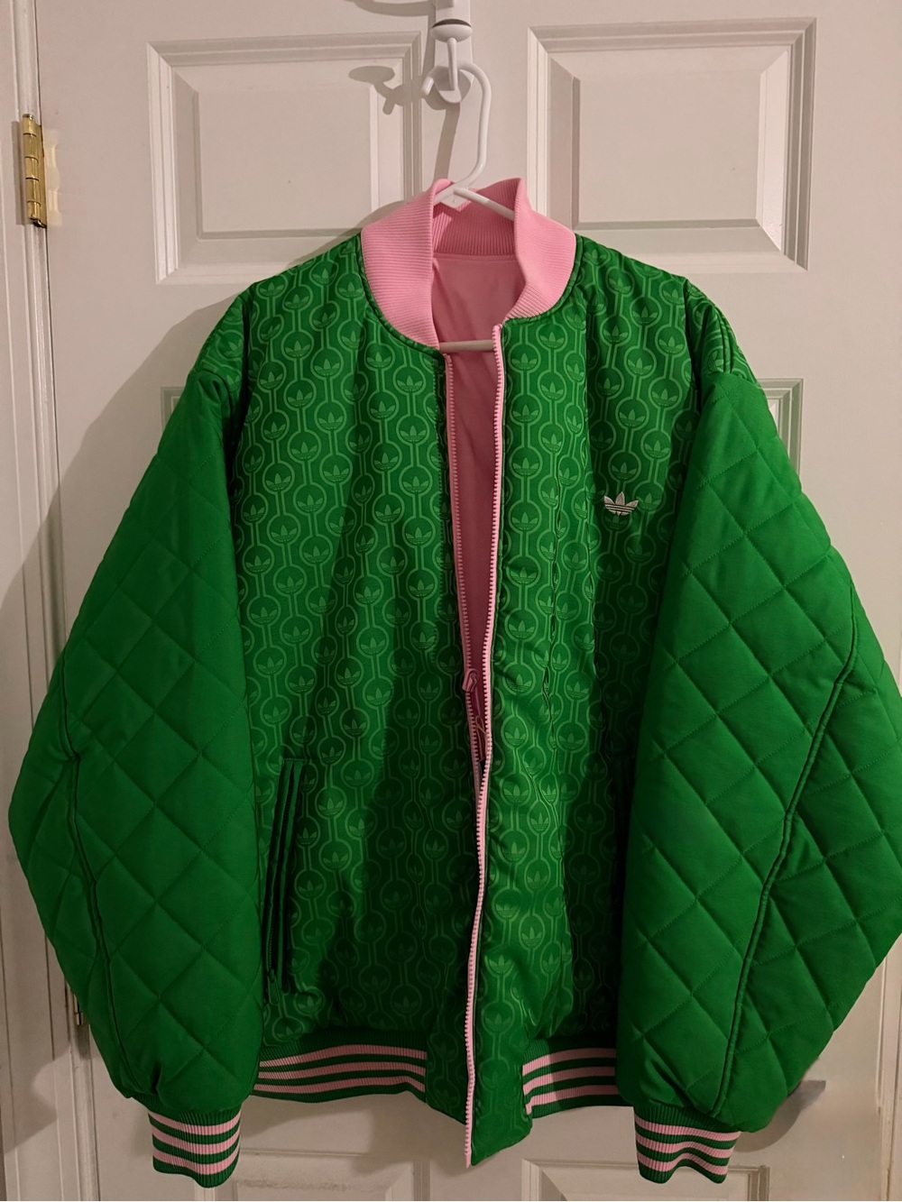 adidas Green & Pink Quilted Kids Bomber Jacket